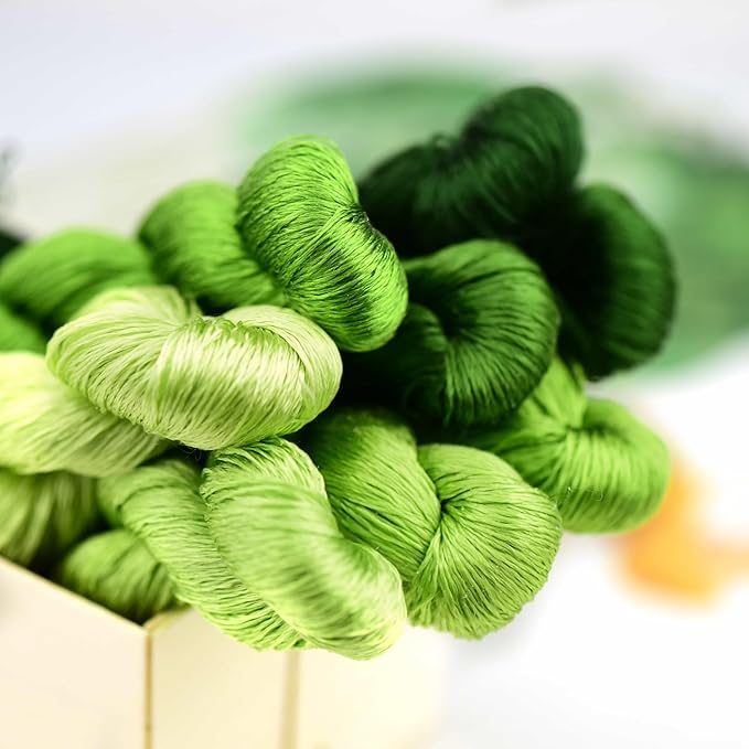 Natural Silk Thread – 7 Colors, 110m Each, Handmade Silk Embroidery Floss for Hand Embroidery, Cross-Stitch, Needlework Projects(04)