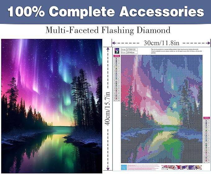 ijbnhd Diamond Art Kit for Adults, Aurora Diamond Painting Kit for Adults Full Drill Round Forests Lake Gem Art Painting for Crafts Home Wall Decor Gift 12x16inch