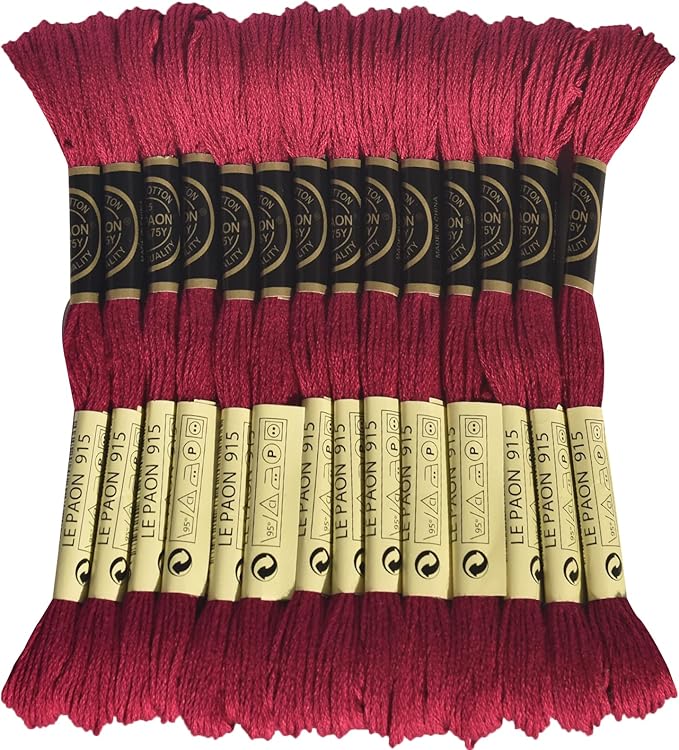 LE PAON Embroidery Floss, 14-Pack Six Strands 100% Long Staple Cotton Embroidery Thread, 8.7-Yard，Color Number：915, Dark Plum