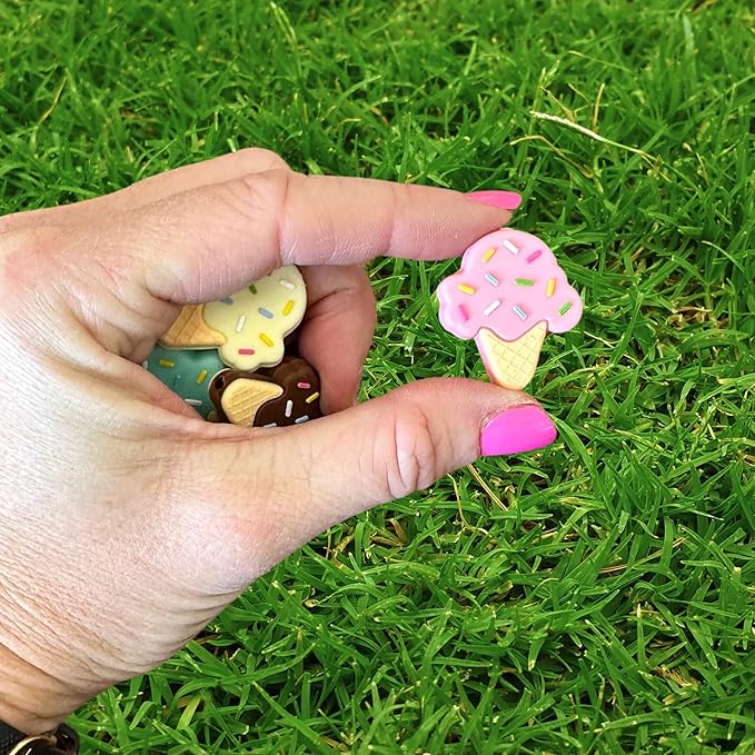 Lashicorn Ice Cream Cone Silicone Focal Bead Set | 12 Pc Mixed Pack Vanilla Chocolate Strawberry Bulk Wholesale Sprinkles Cute Sweet Treat Summer Keychain Making Kit Beaded Pen Freshie Hanger