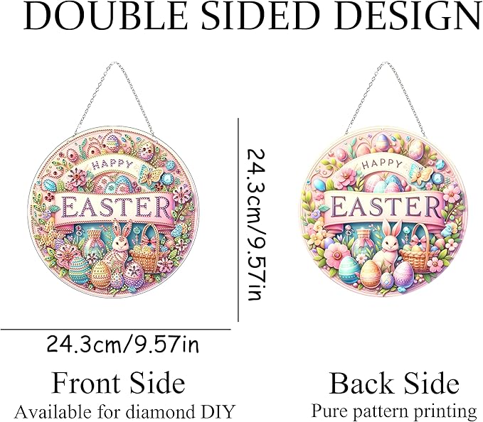 JJFox Diamond Art Hanging Kit for Adult,Special Shaped Rhinestone,Double Sided DIY Acrylic Diamond Art Painting Window Pendants Home Garden Wall Hanging Kits Hanging Ornament (Happy Easter)