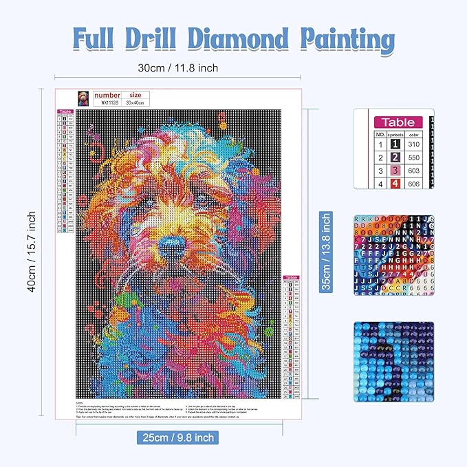 NAIMOER Dog Diamond Painting Kits for Adults, DIY 5D Full Drill Colorful Puppy Diamond Art Kits Diamond Dots Pictures Perfect for Relaxation and Home Wall Decor 30x40cm
