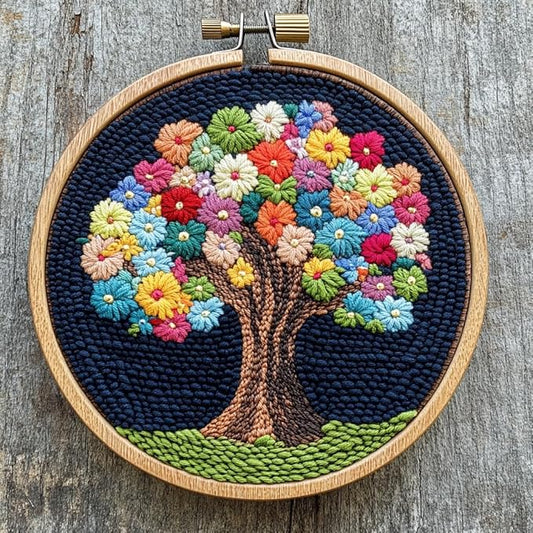 DIY Punch Needle Kits Life Colorful Tree Easy for Beginners Punch Needle Embroidery Set with Hoop Stamped Pattern for Craft Lovers and Home Decor-2