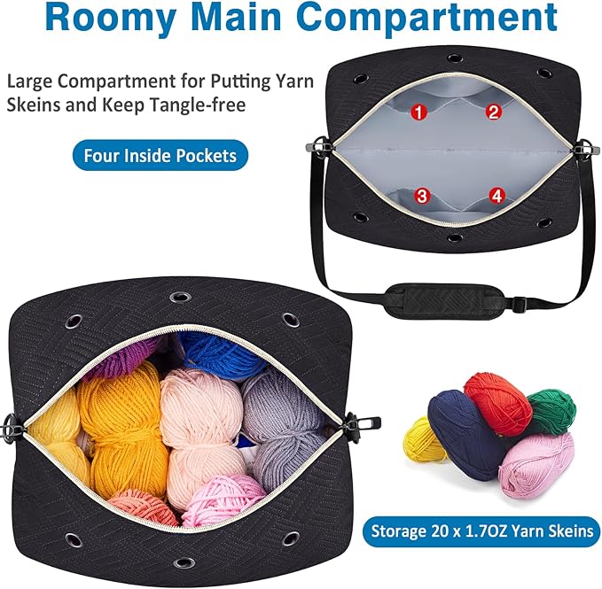 IBFUN Crochet Yarn Knitting Bag 2 Pcs Yarn Storage Organizer Crocheting Bags for Beginners with Shoulder Strap for Knit Accessories Needles Hooks