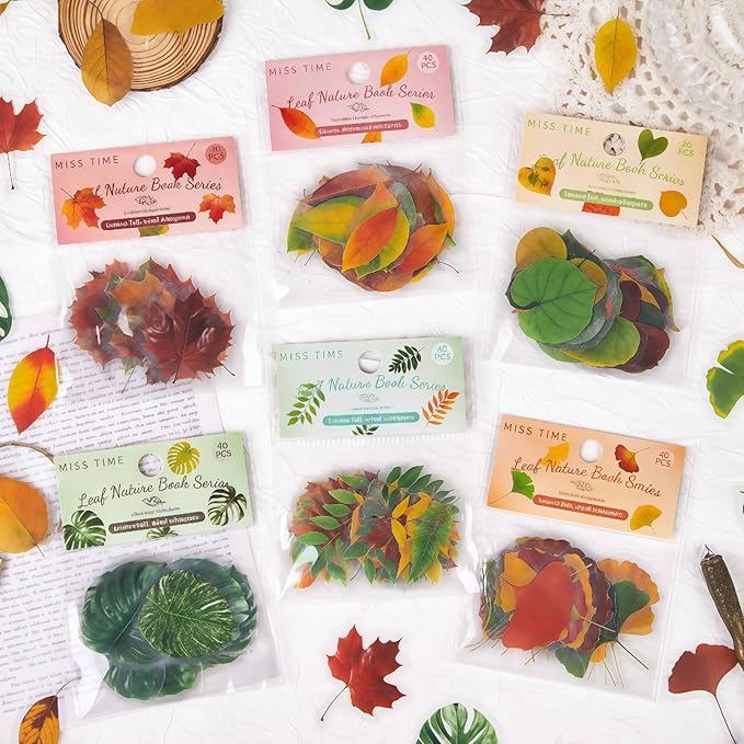 Doukado 240 Pieces Botanical Leaf-Themed Landscape PET Sticker, Waterproof Transparent Natural Leaf Stickers for Scrapbooking, Journaling, Creative Journal Supplies and DIY Crafts