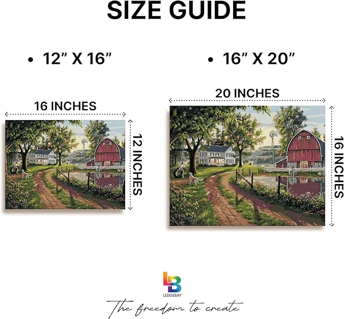 Ledgebay DIY Paint by Numbers Kit for Adults Framed Canvas Beginner to Advanced Paint by Numbers Kit Kits Include Acrylic Paint Set Brushes Tabletop Easel (The Road Home 16"x 20" Framed)