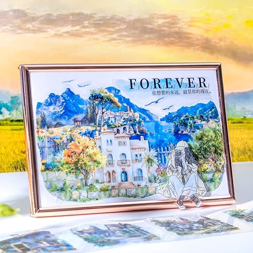 Four Seasons PET Tape Set, 6 Rolls Pre-Cut Scenic Landscape Stickers for Scrapbooking, Journaling, DIY Crafts, and Gift Wrapping