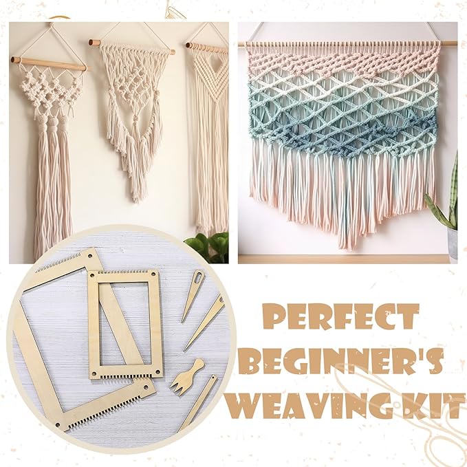 Thyle 24 Sets Rectangle Weaving Loom Kit 5.3 x 7.8'', 7.9 x 11.8'' Wood Weaving Loom with Needles and Tools DIY for Adult Beginners and Lovers Crochet Knitting Craft Activity