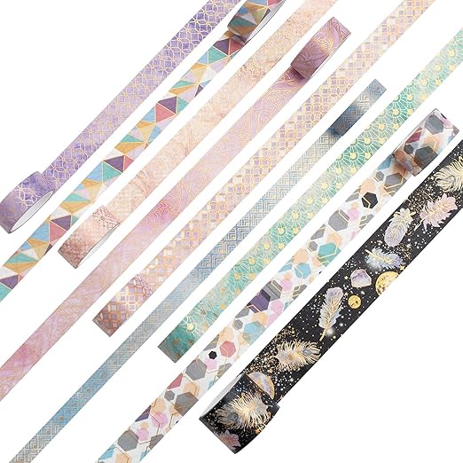 YUBBAEX Mystic Gold Washi Tape Set Wide Silver Foil Masking Tape Decorative for Arts, DIY Crafts, Journal Supplies, Planners, Scrapbook, Card/Gift Wrapping (Geometric Aesthetics)