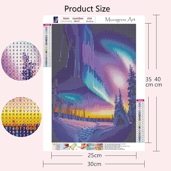 Muzagroo Art 5D Diamond Painting Kits for Adults, Aurora Diamond Art Kits for Beginners, DIY Landscape Diamond Dot Kits Gem Arts and Crafts for Living Room, Gem Painting Living Room 4 PCS Wall Art
