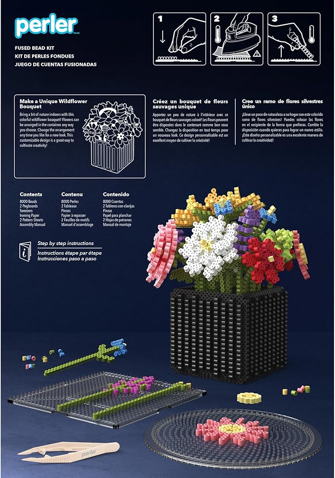Perler 80-57239 Wildflower Bouquet 3D Fused Bead Craft Activity Kit, Multicolor, 8007 Pieces