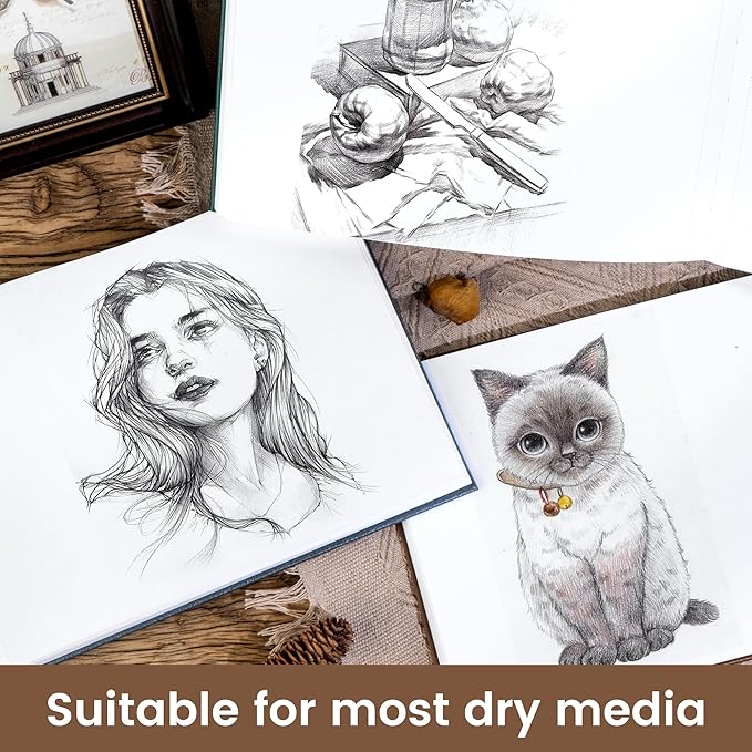 CAGIE Hardcover Sketch Book for Drawing, Art Paper Sketchbook 185 GSM, 11.7" x 8.9" Large Sketchbook with Thick Paper, 60 Sheets, Brown