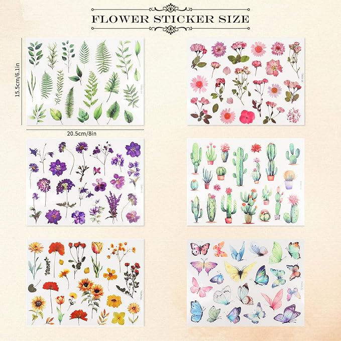 500Pcs Natural Flower Stickers with 260Pcs Letter Stickers,Self-Adhesive Flower Sticker for Scrapbooking Supplies Junk Journal Bullet Journal Planner Laptop