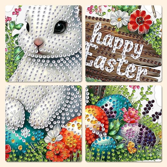 MXJSUA Diamond Art Hanging Kits for Adults Beginners, DIY Acrylic 5D Special Shaped Crystal Diamond Gem Art Painting Hanging Ornament for Home Wall Decor and Gift (White Easter Bunny)