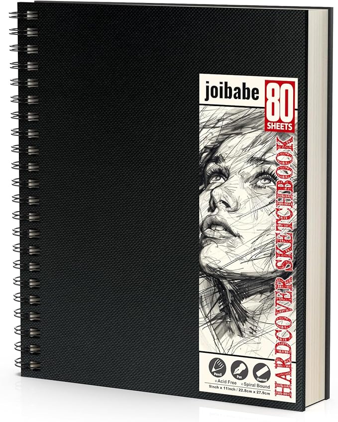 9" x 11" Sketch Book，1 Pack 80-Sheets (68lb/100gsm)，Double-Sided Hardbound Sketchbook, Spiral Bound,Acid Free Paper Painting Drawing Writing Sketching Pad for Kids Adult Teens Girls Boys