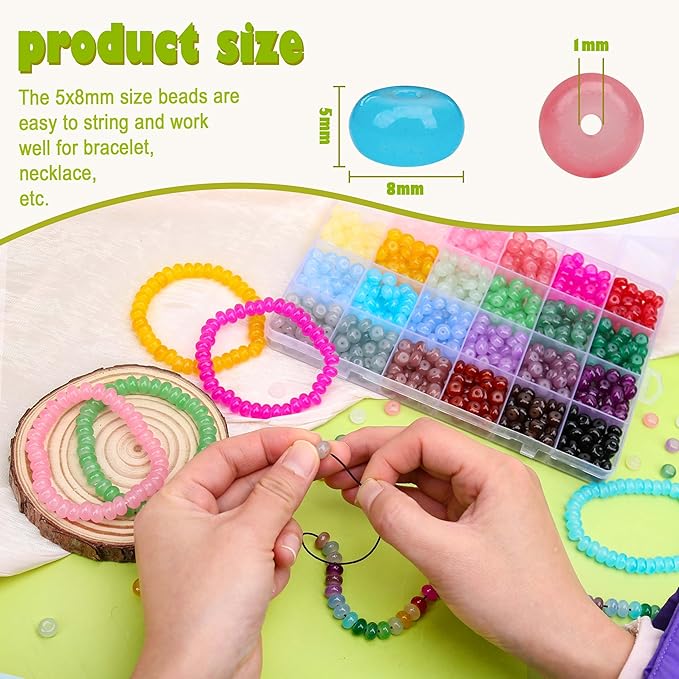 BONNY BOXX Abacus Glass Beads for Jewelry Making, 960pcs 5x8mm Rondelle Spacer Beads in 24 Colors, Crystal Gemstone Beads for Bracelet, Necklace, DIY Crafts