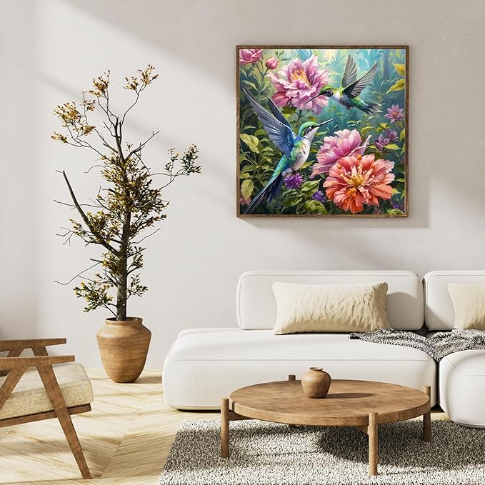 Okarina Paint by Numbers Kit for Adults Beginner Hummingbird, Flower Adult Paint by Number Kits on Canvas, Bird DIY Acrylic Oil Painting by Numbers for Adults, Perfect for Home Wall Decor 16X16 Inch