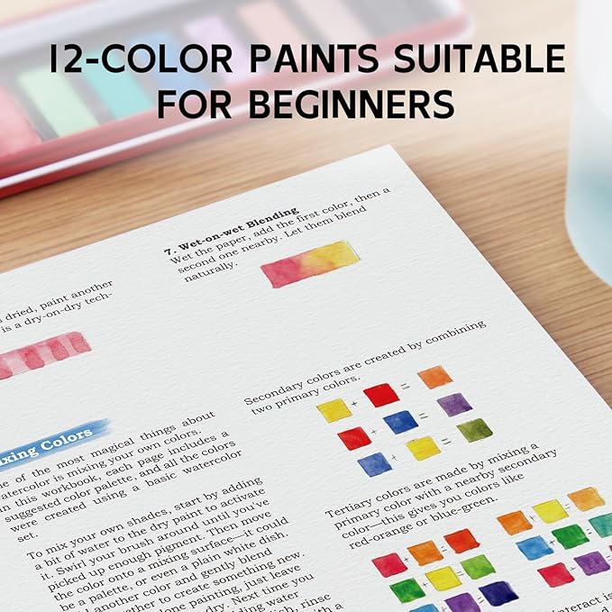Watercolor Workbook, Water Coloring Book, Beginner Friendly Water Painting Book, Watercolor Sketchbook Paint Book with 12-Color Paint Set & Brush for Adults and Teens(Birds)