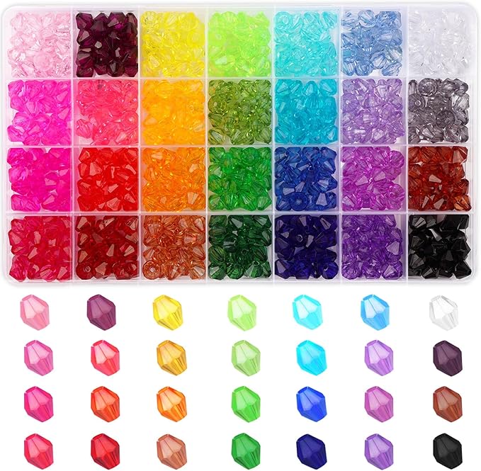 Paxcoo 560Pcs Crystal Beads for Jewelry Making, Crystal Acrylic Bead Faceted Craft Beads Bicone Gem Beads Jewel for Jewelry Making (10 MM)