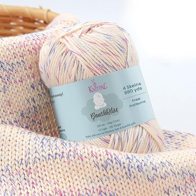 GentleBliss Soft Baby Yarn for Crocheting, 4 Skeins, 880Yds/400G, Free Patterns - Acrylic Baby Blanket Yarn for Knitting - Light Worsted 3 DK Weight - Vanilla Berries