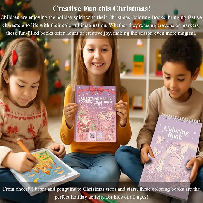 fuxi coloring books for girls, 60 sheets (73lb/120gsm) blank sketch book + 50 designs blank coloring book, stocking stuffers for kids 8-12 girls.