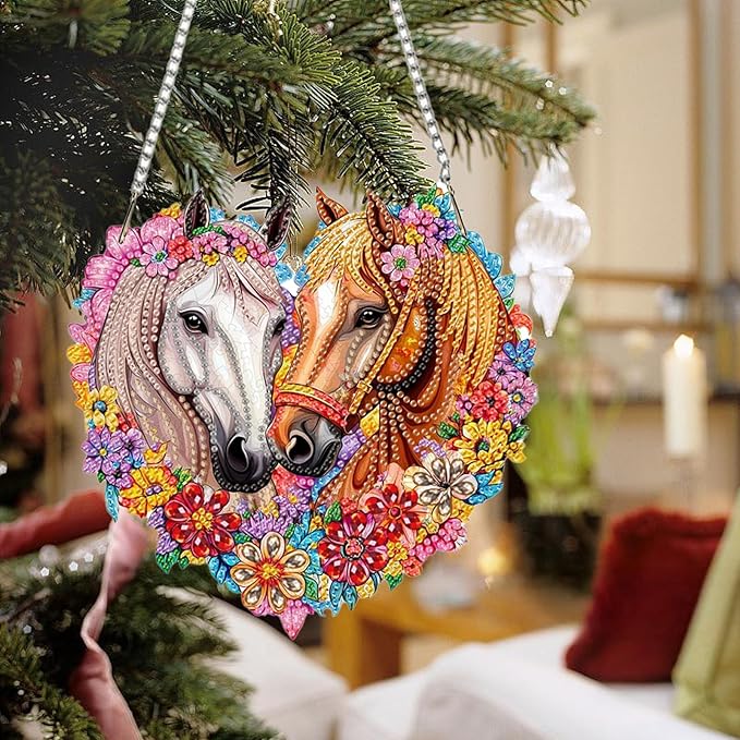 Auremi Horse Diamond Painting Pendant Kits,5D Animal Diamond Art Hanging Kits,DIY Special Shaped Diamonds Painting Suncatcher Pendant Kit for Adults for Gift Wall Home Decor