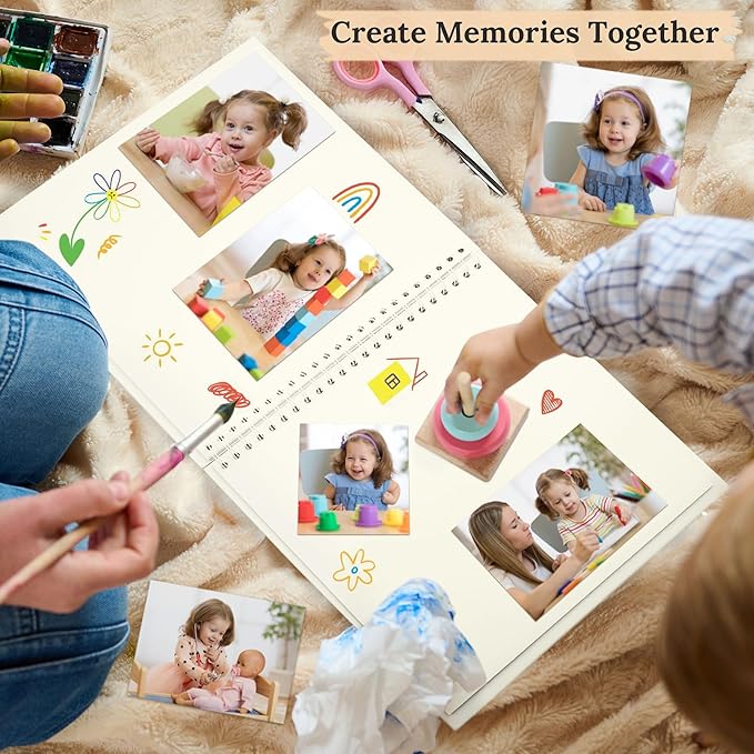 Scrapbook 12x12 Inch DIY Scrapbook Album Hardcover Kraft Paper Scrap Book Photo Albums 100 Pages Perfect for 4x6 / 5x7 / 6x8 Photos Memory Book for Family, Wedding