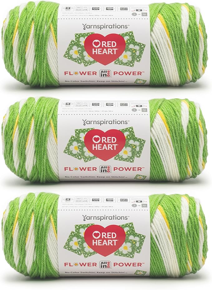 Red Heart All in ONE Flower Power Flower Field Yarn - 3 Pack of 8.8oz/250g - 100% Acrylic - #4 Worsted (Medium) - 440 Yards - Knitting/Crochet