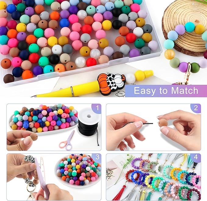 150Pcs 12mm Silicone Beads for Keychain Making and Bracelet Making,30 Colors Round Silicone Beads for Pens（Multicolor）