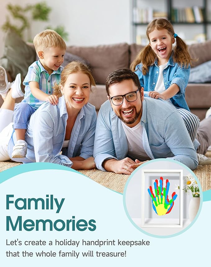 family handprint kit, baby hand print kit, diy handmade craft keepsake frame, adoption family gifts for new mom, new parents, grandparents, mother's day, father's day, christmas, 6 non-toxic paints