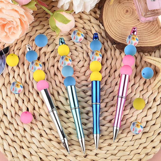 ASTARON 100 Pcs 15mm Silicone Beads for Keychain Making,Yellow Pink Blue Bulk Round Beads for Bracelets Crafts Beadable Pens Decorations Jewelry Making Party Favors Supplies