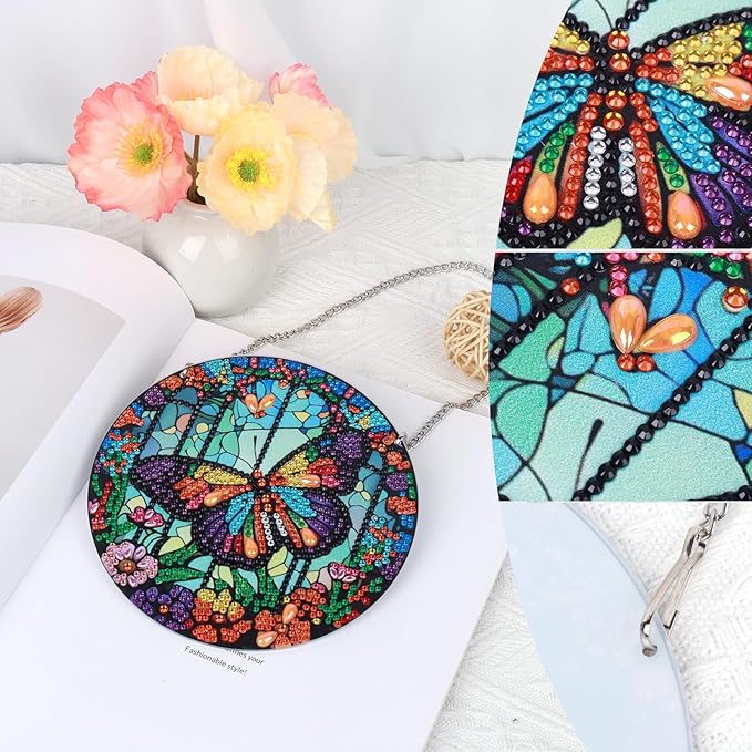 Tontut Hanging Decorations Diamond Painting Kits, Window Pendant DIY Butterfly Flower Diamond Painting, Special Shape Diamonds Art Home Wall Garden Window Decoration