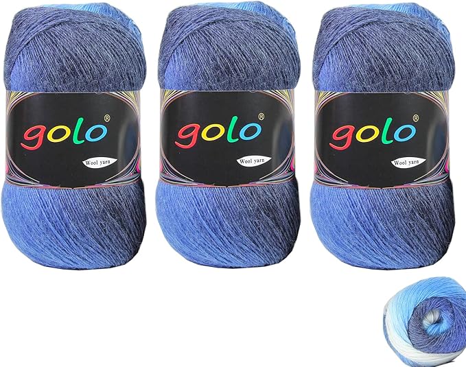 golo Wool Yarn for Hand Knitting 100g X 3 Cachemire Multicolor Rainbow Yarn