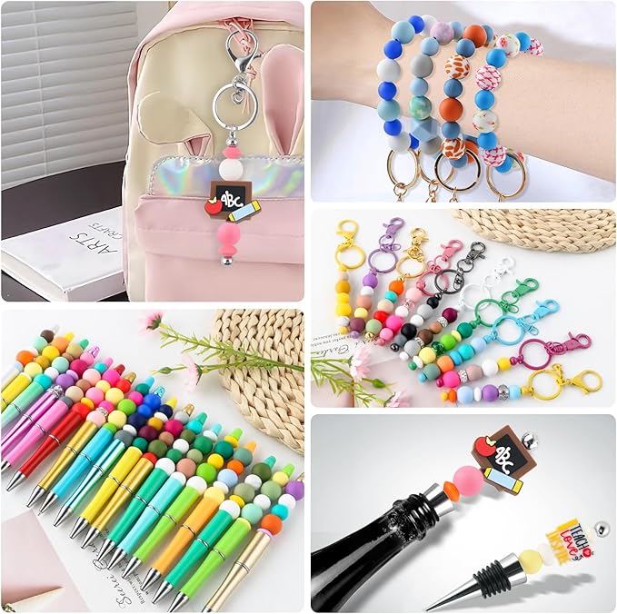 300Pcs 9mm Silicone Beads for Keychain Making and Bracelet Making,20 Colors Round Silicone Beads for Pens（Multicolor）
