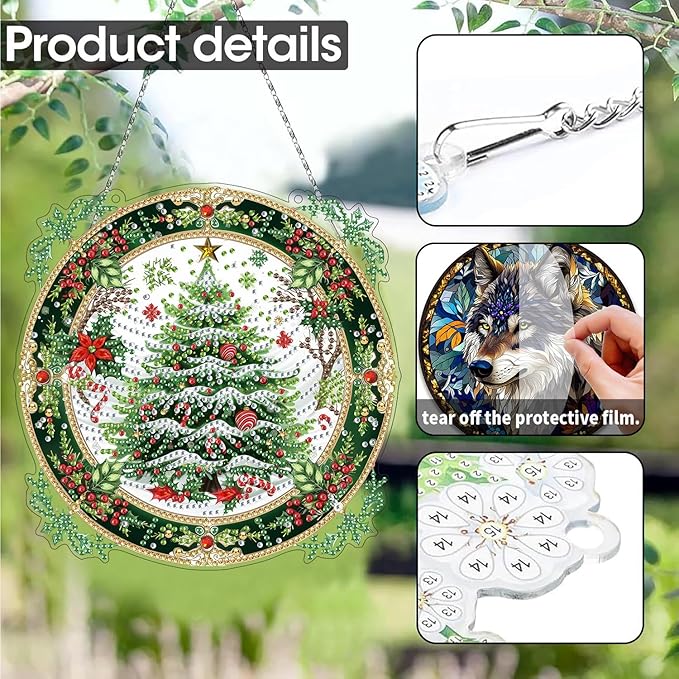SKRYUIE Christmas Hanging Diamond Art Kits for Adults Pendant Suncatcher, Special Shaped Crystal DIY Pearl Diamond Painting Kit, Gift for Mother Spring Summer Window Wreath Decor 7.88 x 7.88 Inch D2