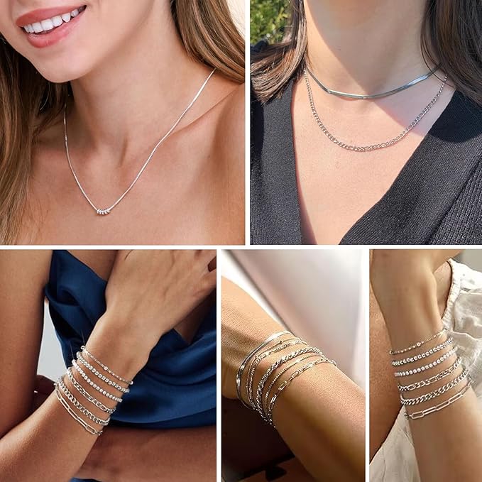 76 Feet Stainless Steel Chain for Jewelry Making, 9 Style Necklace Jewelry Chains for DIY Necklace Bracelets Craft Jewelry Making Supplies with Stainless Steel Jump Rings Lobster Clasp Connectors