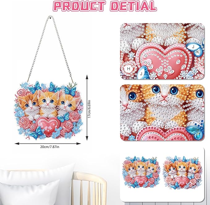KEYIFA Cats Diamond Painting Kit, DIY Rose Diamond Art for Adults, Diamonds Pendant Special Shaped Rhinestone Window Hanging Ornaments Home Garden Wall Door Decoration, 20cm Width