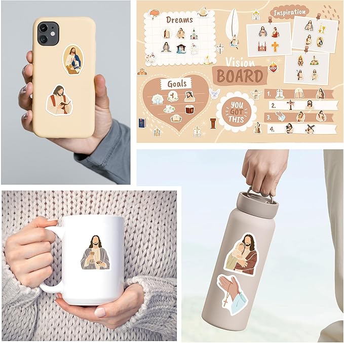100 Pcs Religious Jesus Stickers, Christian Sticker Decals for Water Bottles Journals Laptops, Faith-Based God Sticker and Cross Designs, Catholic and Christian Gifts for Kids and Adults