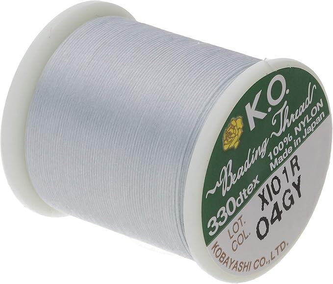 KO Nylon Beading Thread, Light Grey Color, Japanese Pre-Waxed 100% Nylon, 330TEX, Tangle Resistant Knotting Cords, 50m /55 yds Spool, Use for Seed Bead Projects, Loom Work & Bead Weaving