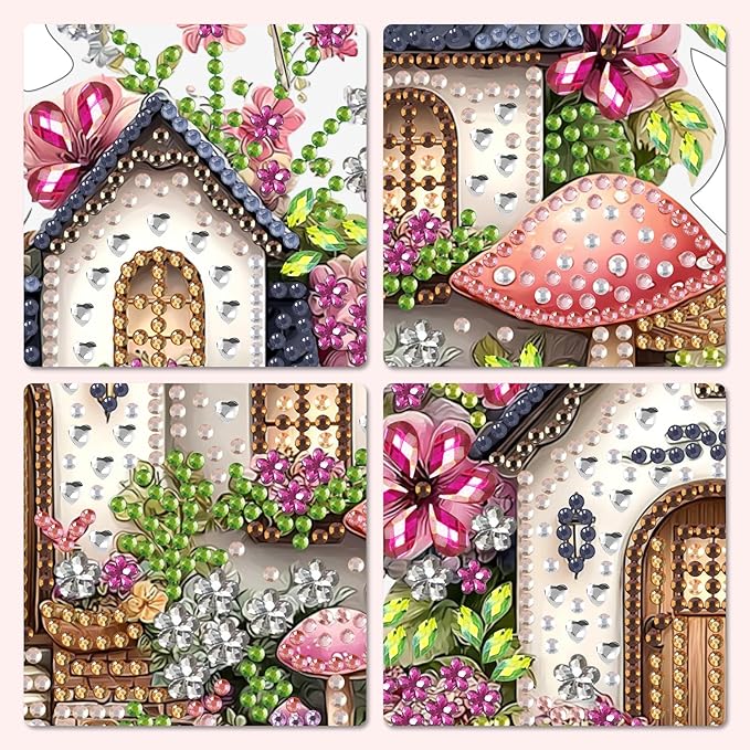 MXJSUA Diamond Art Hanging Kits for Adults Beginners, Flowers and Mushrooms Cottage DIY Acrylic Special Shaped Crystal Diamond Gem Art Pendant Drills Painting Ornament for Home Wall Decor and Gift