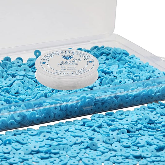 4000 Pcs Clay Beads for Bracelets Making, Polymer Spacer Flat DIY for Jewelry Necklace Earring Making Kit, Preppy Aesthetic Heishi Heshie Thin Disk Beads Assortments Set 4 6 8MM (BU-8-14, 6MM)