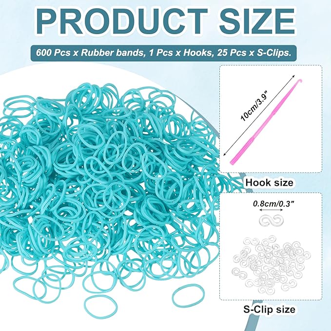 MECCANIXITY 600 Pcs Loom Rubber Bands Kit with 25 Pcs S-Clips 1-Hook Rubber Bands Refill Bracelet Making Kits for Weaving DIY Handcrafts Gift, Lake Blue