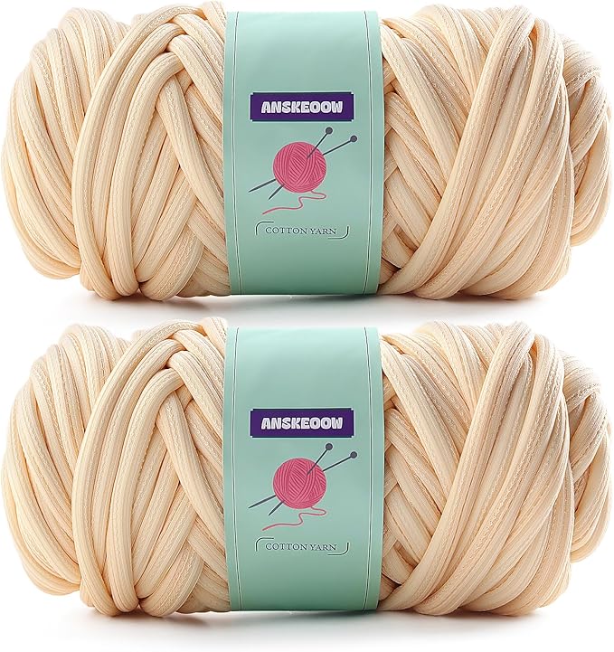 Chunky Yarn for Hand Knitting & Crocheting, Soft Bulky Yarn for Making Blankets, Bags, Baskets, Pillows, Pet Nests (2 Skeins Beige, 1.1lb/500g, 64yards/58m)