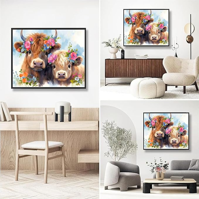 Highland Cow Paint by Numbers for Adults with Framed Canvas-with Wooden Easel,Cow Paint by Number on Canvas,DIY Acrylic Oil Painting Kits with Brushes Nice Gift Box for Home Wall Decor(16x20inch)