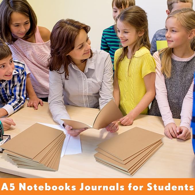 mimorou 100 pcs journals notebooks bulk - kraft softcover a5 small notebooks 5.5 inch x 8.3 inch notepads with 60 page 30 sheet for writing sketch travel office supplies(brown,unlined)