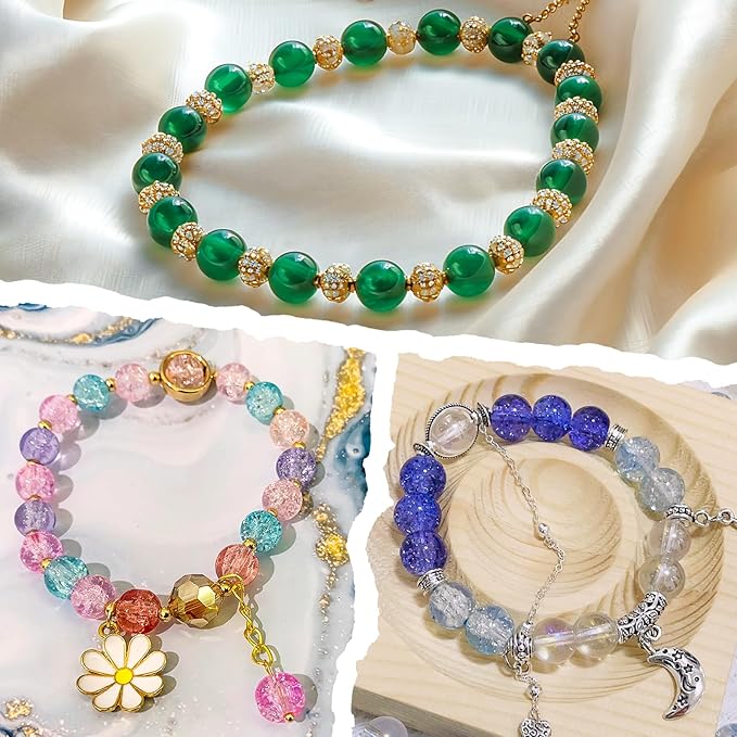 XSEINO About 1200PCS 8mm Glass Beads Bracelet Making Kit,48 Assorted Dreamy Blue Ocean and Green Series Colorful Crystal Beads for Making and DIY Crafts
