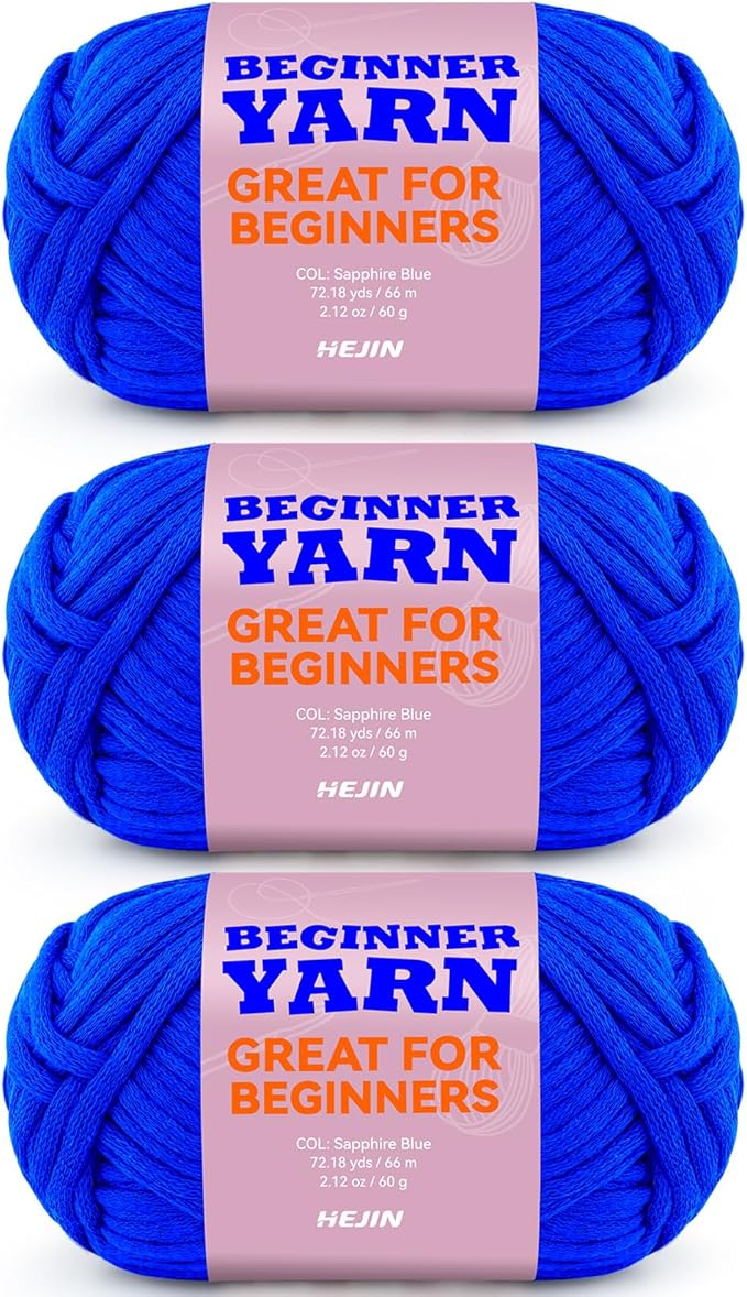 3x60g Diamond Blue Yarn for Crocheting and Knitting;3x66m (72yds) Cotton Yarn for Beginners with Easy-to-See Stitches;Worsted-Weight Medium #4;Cotton-Nylon Blend Yarn for Beginners Crochet Kit Making