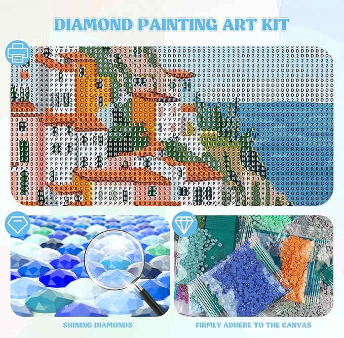 QENSPE Diamond Painting Art Kits for Adults, DIY Seaside View Full Drill Diamond Art for Beginners, 5D Colorful Houses Round Diamond Dots Paintings Gem Art Crafts for Home Wall Decor Gifts 30x40cm