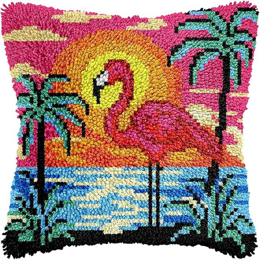 Manzapu Latch Hook Pillow Kits for Adults Beginners, 43cm*43cm Home Decor Pillow Cover Making Kit with Crochet Tool ＆ Precut Yarns and Coded Canvas Christmax Halloween Craft Gifts for Women Mom