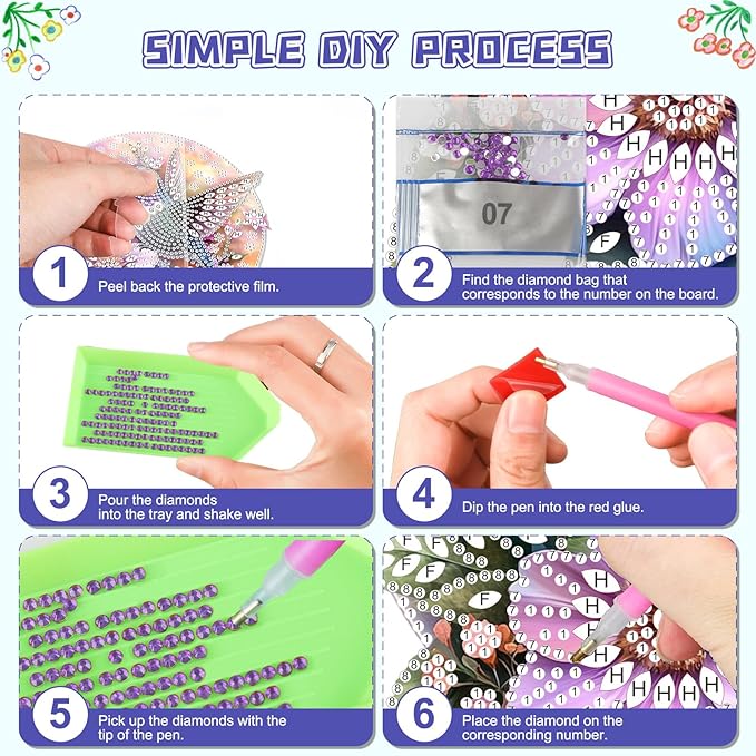 KEYIFA Hummingbird Diamond Painting Kit, DIY Flower Diamond Art for Adults, Diamonds Pendant Special Shaped Rhinestone Window Hanging Ornaments Home Garden Wall Door Decoration, 20cm Width